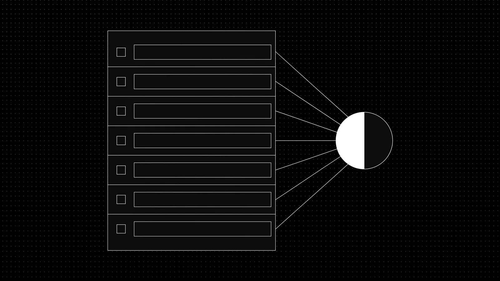 Diagram: a checklist card evaluated row by row feeding a verdict node
