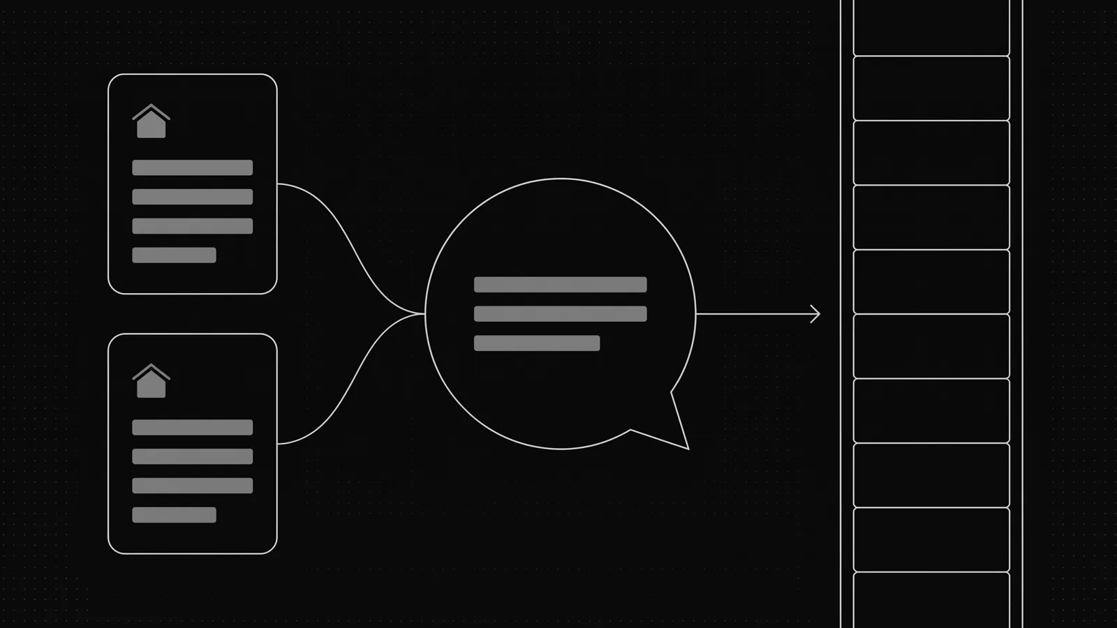 Diagram: two portal listing cards converging into a WhatsApp conversation, arrow into a CRM pipeline